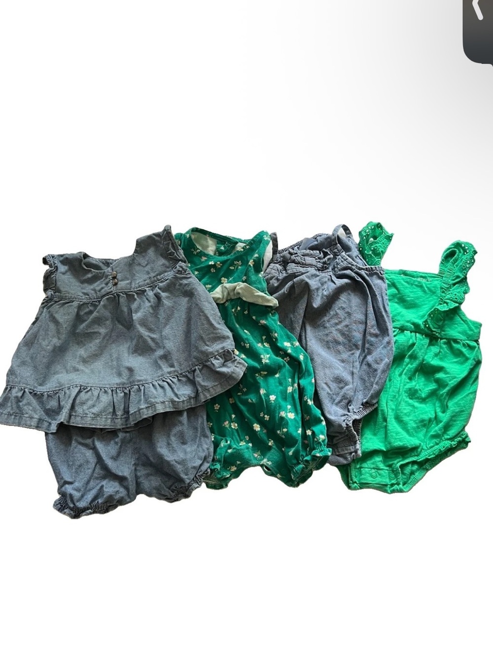 Carter's Romper Summer Outfit Lot of 4 Blue Green Jean Baby Girl 12 Months
